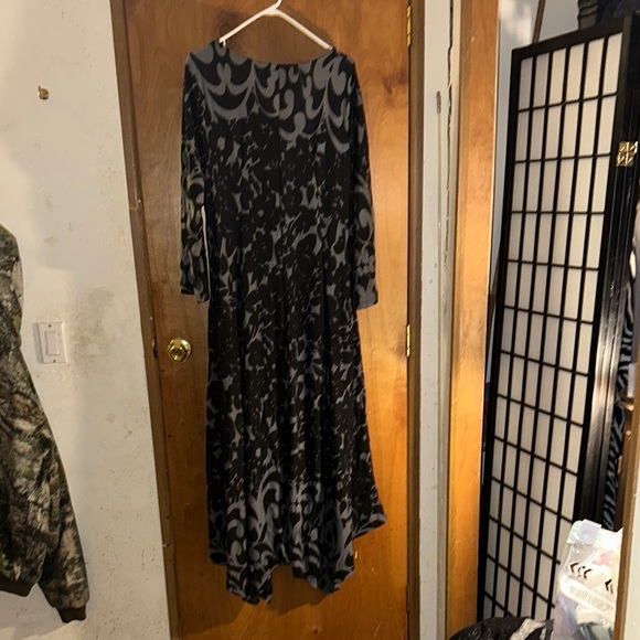 Black Asymmetrical Maxi Dress with Long Sleeves and Scoop Neck for Cocktail - Picture 3 of 3